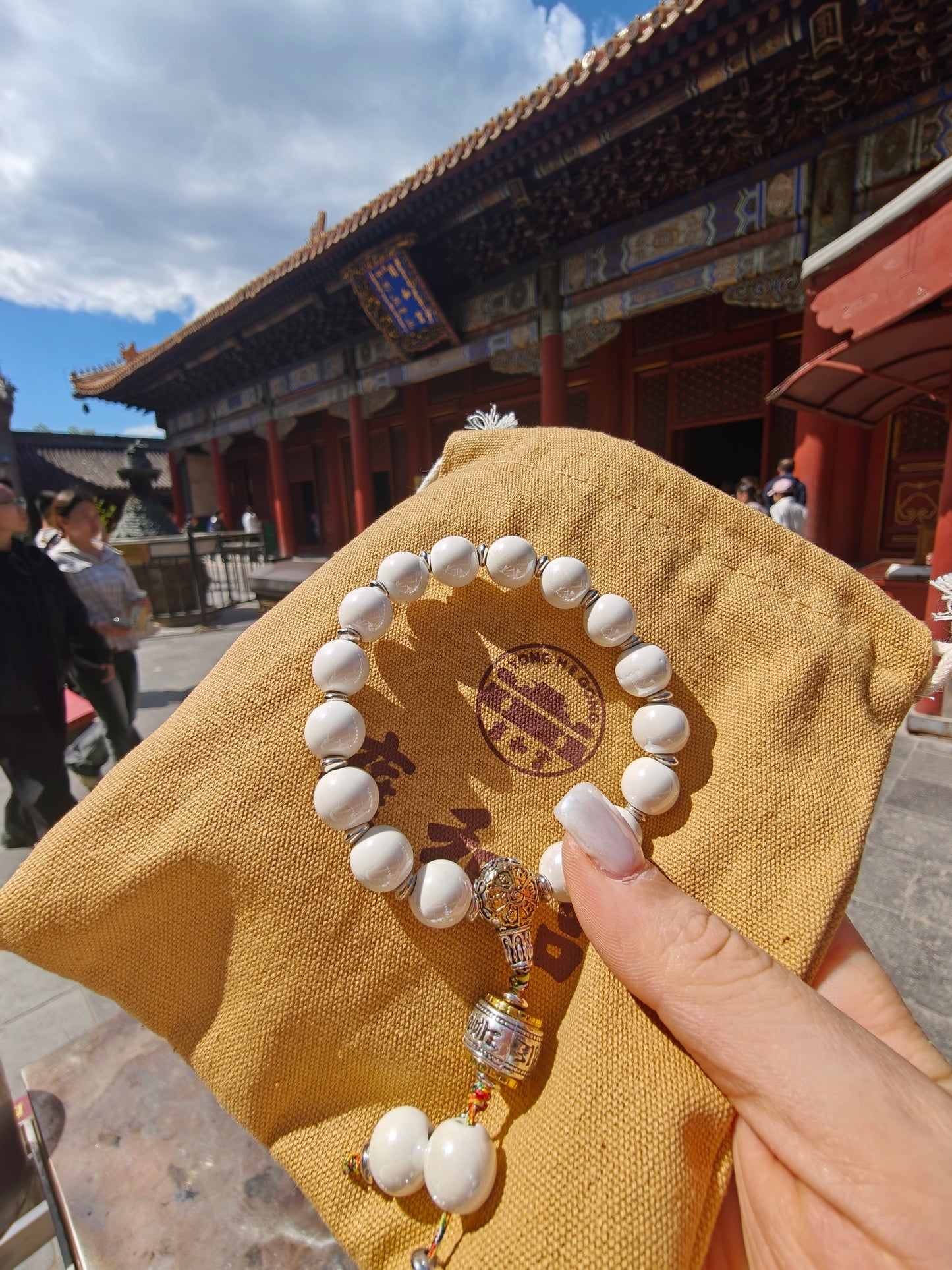 10mm Porcelain Beaded Bracelet | Temple-Inspired Non-Tarnish Charm for Calm & Balance (White/Pink/Blue)