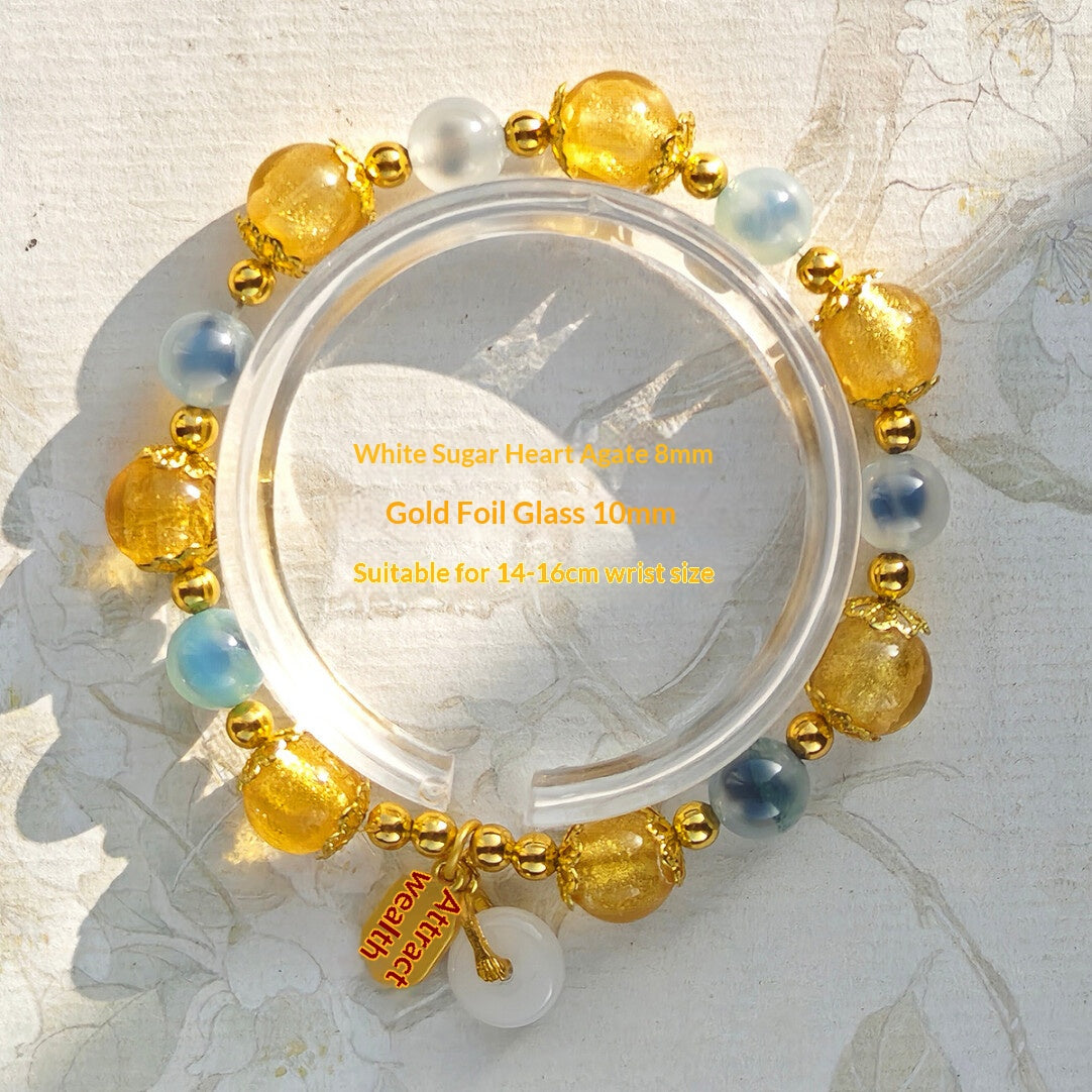 Sugar Heart Agate Half-Sugar Bracelet | Gold Foil Glass Design | Panjiayuan Premium Quality 2026 | New Chinese Style