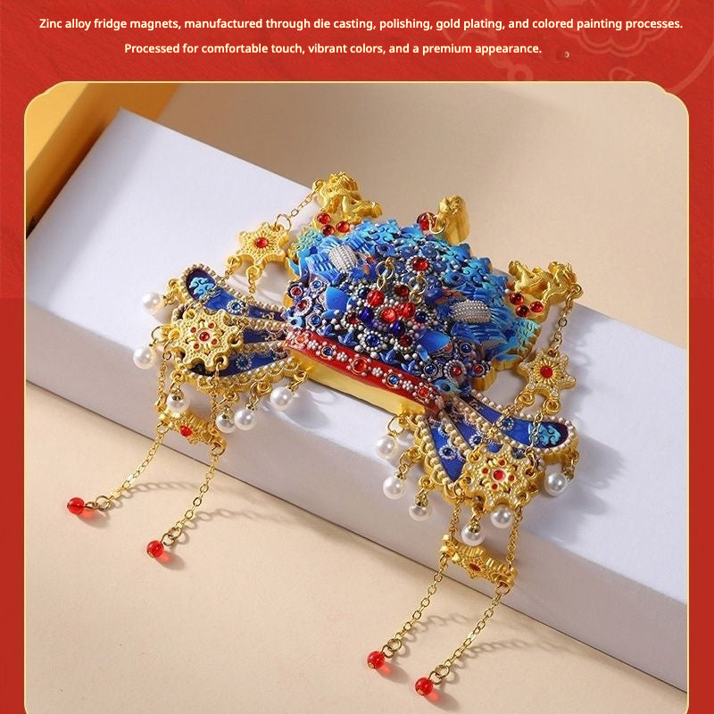Ming Dynasty Phoenix Crown Fridge Magnet – Imperial Dragon & Kingfisher Feather Replica, Forbidden City Souvenir