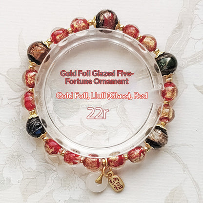 Gold Foil Liuli Glass Luminous Candy Heart Agate Bracelet | Temple Style Semi-Sugar Design | New Chinese Zen Jewelry with Family Charm