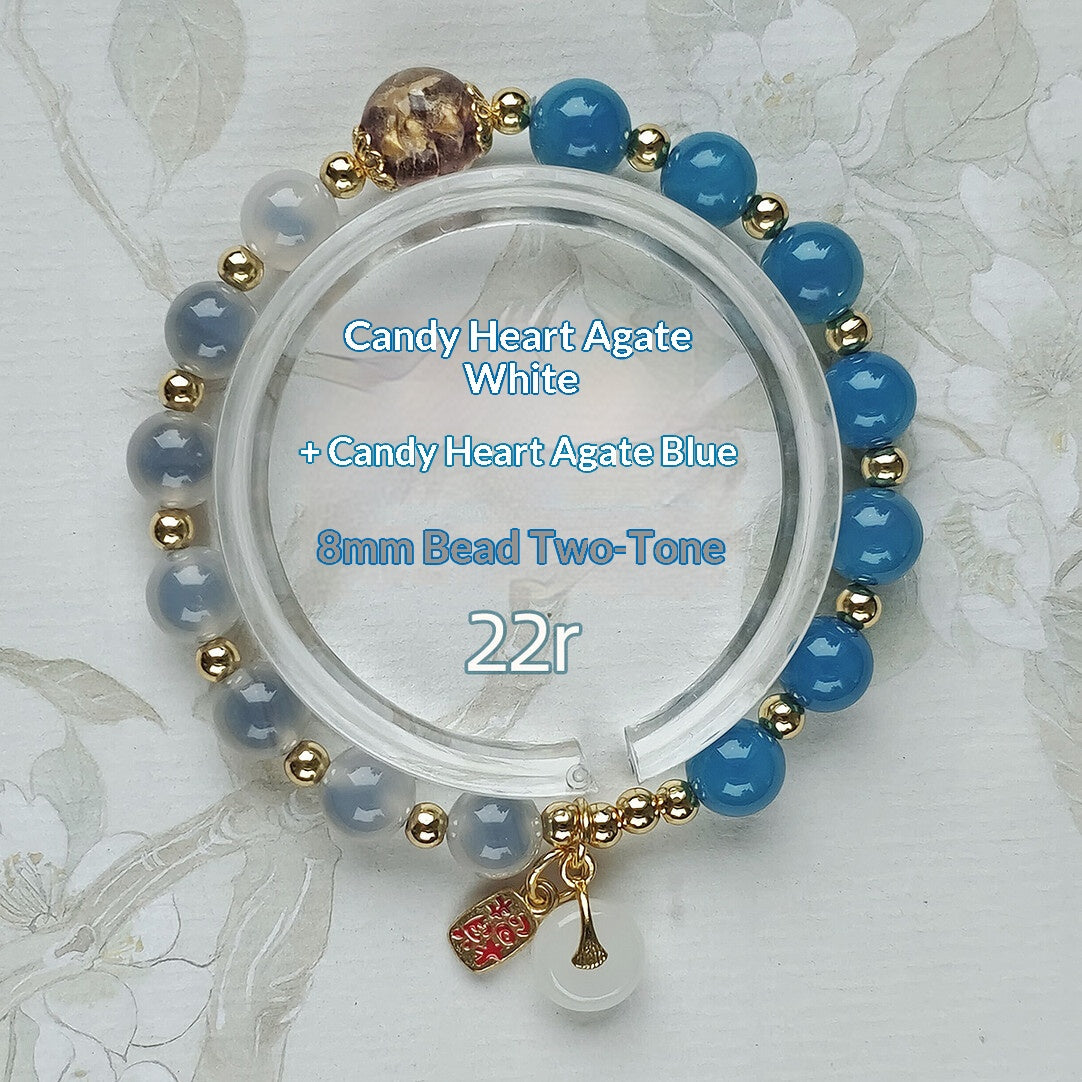 Gold Foil Liuli Glass Luminous Candy Heart Agate Bracelet | Temple Style Semi-Sugar Design | New Chinese Zen Jewelry with Family Charm