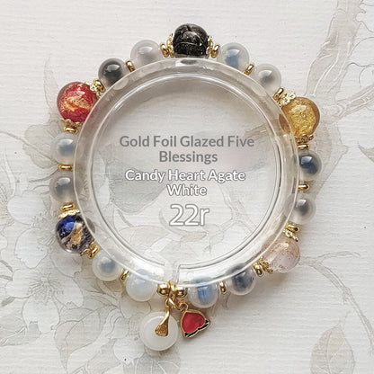 Gold Foil Liuli Glass Luminous Candy Heart Agate Bracelet | Temple Style Semi-Sugar Design | New Chinese Zen Jewelry with Family Charm