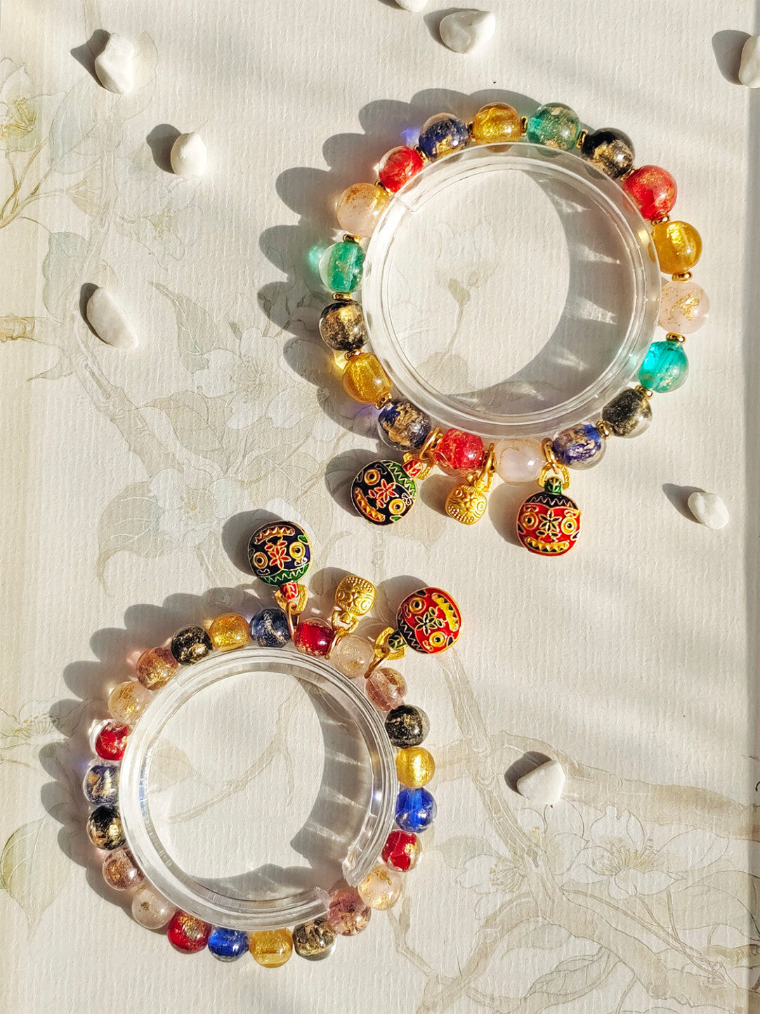 Beijing Temple Style Bracelet | Multi-Gem Gold Sand Glass & Amethyst | Five Blessings "Gold Swallowing Beast" | New Chinese Style