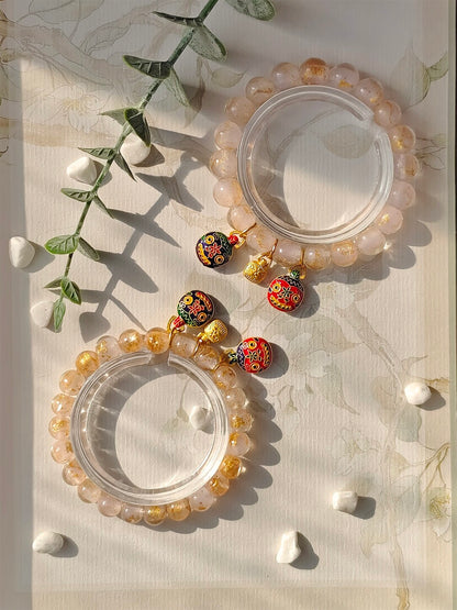 Beijing Temple Style Bracelet | Multi-Gem Gold Sand Glass & Amethyst | Five Blessings "Gold Swallowing Beast" | New Chinese Style