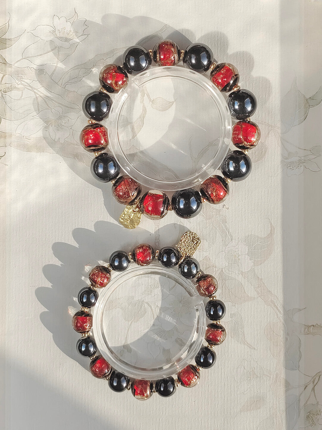Beijing Temple Style Bracelet | Gold Sand Iridescent Ceramic & Blue Gold Foil Glass | Matte Black Porcelain Beads | Unisex Minimalist Design