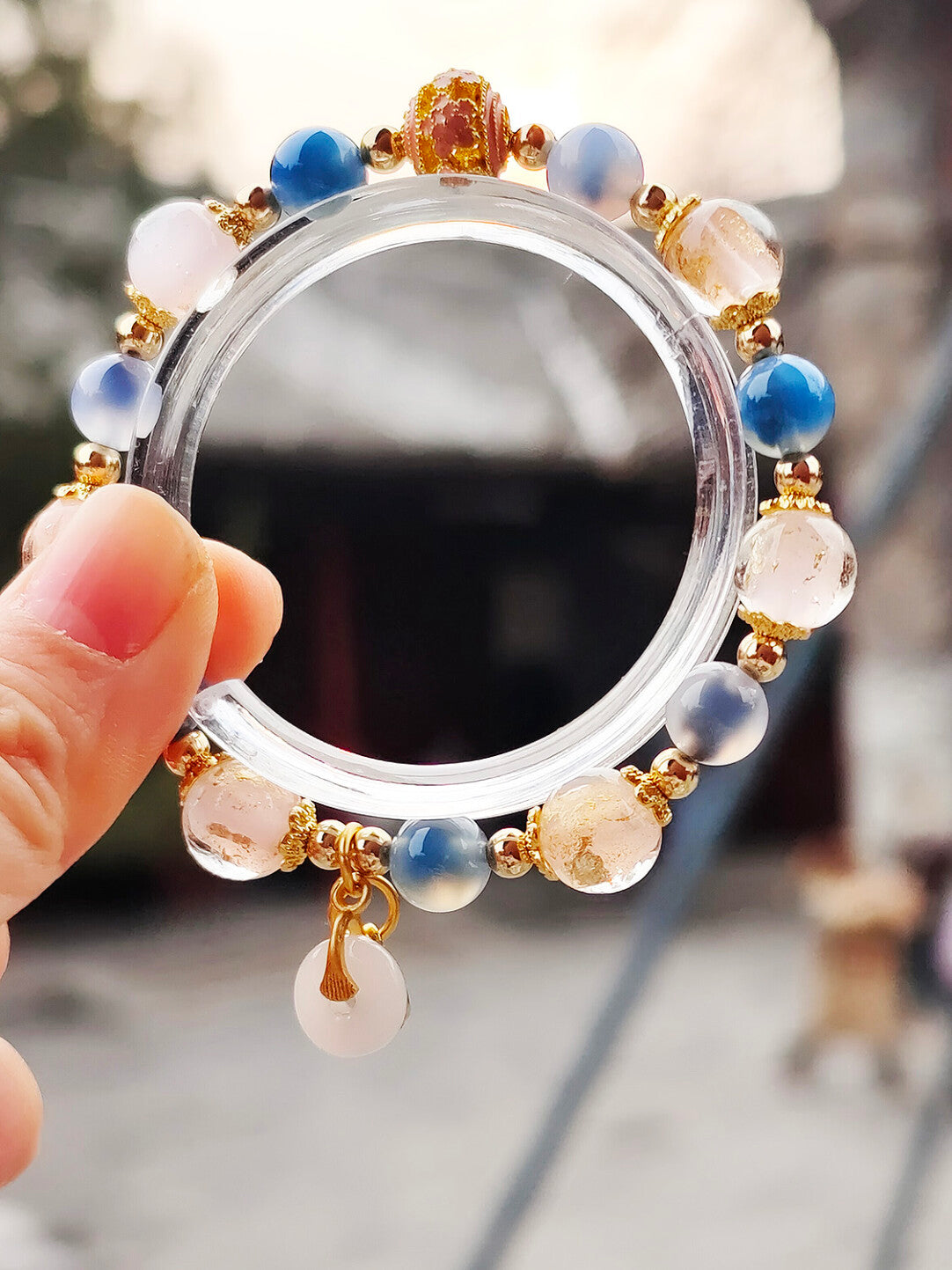 Sugar Heart Agate Half-Sugar Bracelet | Gold Foil Glass Design | Panjiayuan Premium Quality 2026 | New Chinese Style