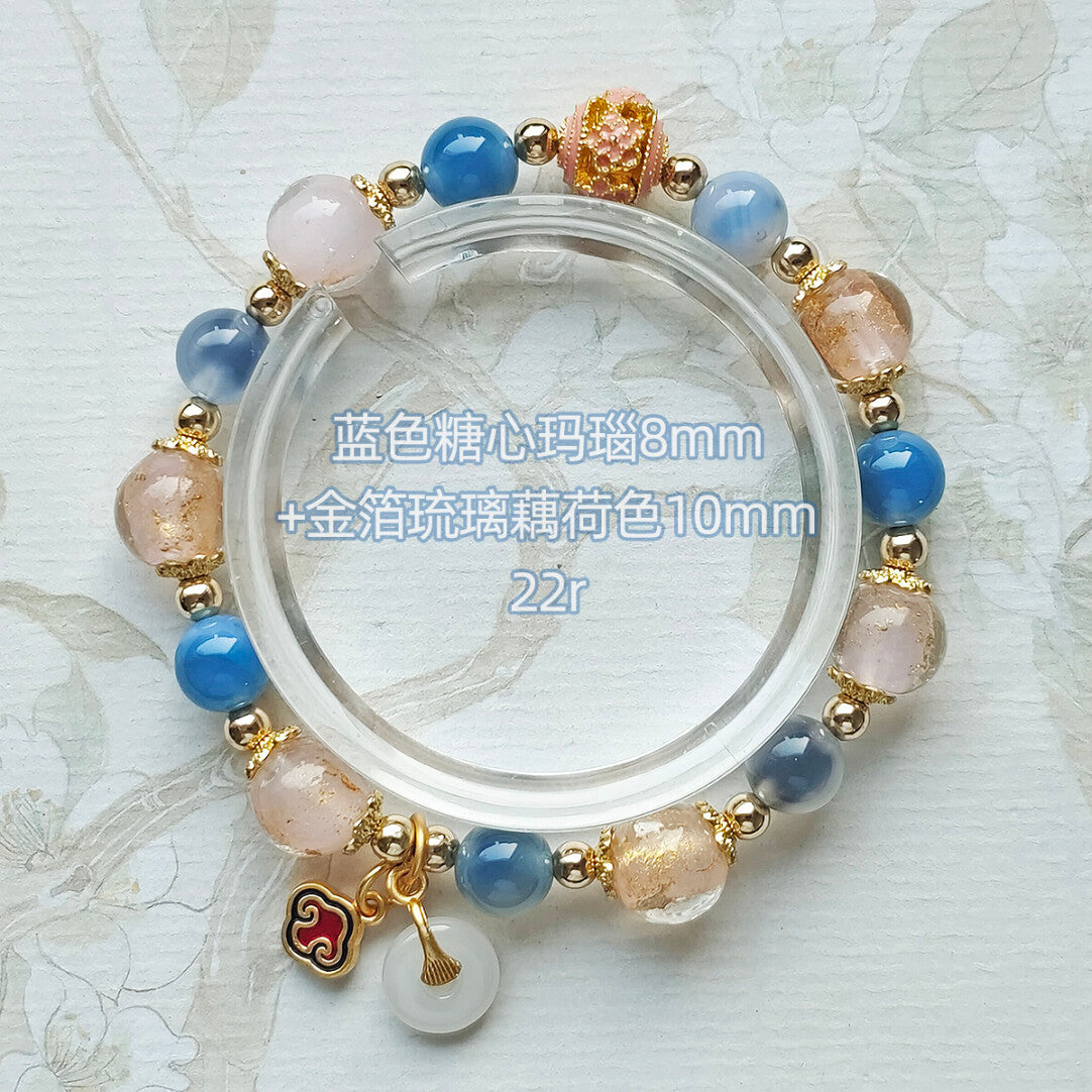 Sugar Heart Agate Half-Sugar Bracelet | Gold Foil Glass Design | Panjiayuan Premium Quality 2026 | New Chinese Style