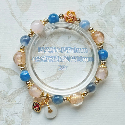 Sugar Heart Agate Half-Sugar Bracelet | Gold Foil Glass Design | Panjiayuan Premium Quality 2026 | New Chinese Style