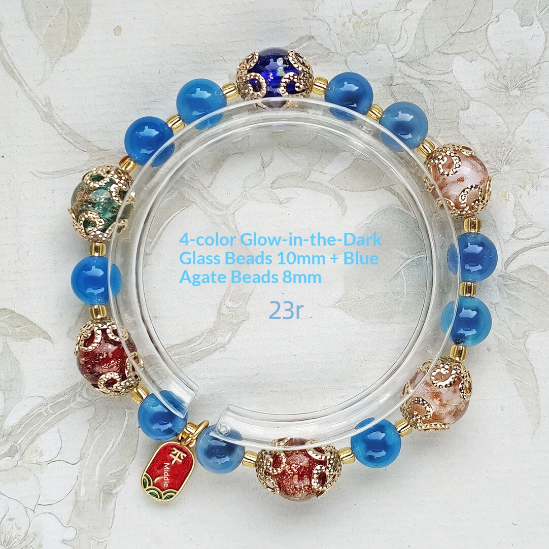 Gold Foil Liuli Glass Luminous Candy Heart Agate Bracelet | Temple Style Semi-Sugar Design | New Chinese Zen Jewelry with Family Charm