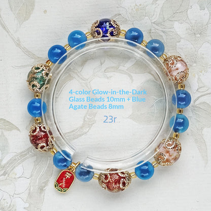 Gold Foil Liuli Glass Luminous Candy Heart Agate Bracelet | Temple Style Semi-Sugar Design | New Chinese Zen Jewelry with Family Charm