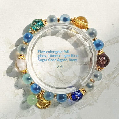 Gold Foil Liuli Glass Luminous Candy Heart Agate Bracelet | Temple Style Semi-Sugar Design | New Chinese Zen Jewelry with Family Charm