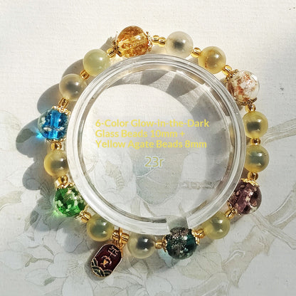 Gold Foil Liuli Glass Luminous Candy Heart Agate Bracelet | Temple Style Semi-Sugar Design | New Chinese Zen Jewelry with Family Charm