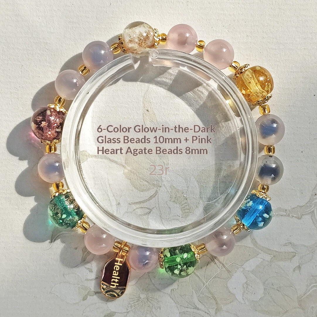 Gold Foil Liuli Glass Luminous Candy Heart Agate Bracelet | Temple Style Semi-Sugar Design | New Chinese Zen Jewelry with Family Charm