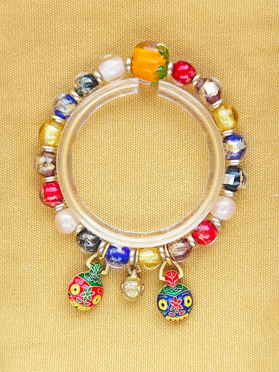 Beijing Temple Style Bracelet | Multi-Gem Gold Sand Glass & Amethyst | Five Blessings "Gold Swallowing Beast" | New Chinese Style