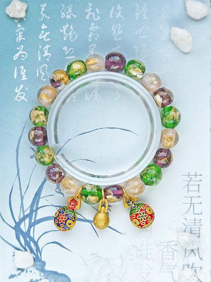 Beijing Temple Style Bracelet | Multi-Gem Gold Sand Glass & Amethyst | Five Blessings "Gold Swallowing Beast" | New Chinese Style