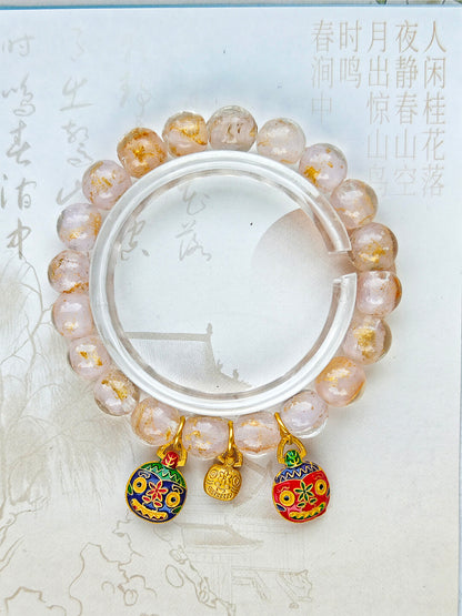 Beijing Temple Style Bracelet | Multi-Gem Gold Sand Glass & Amethyst | Five Blessings "Gold Swallowing Beast" | New Chinese Style