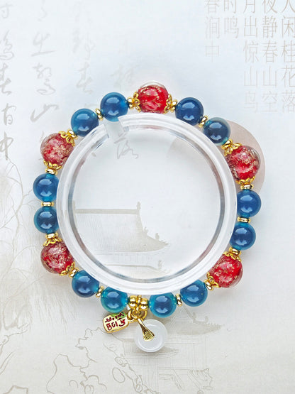 Sugar Heart Agate Half-Sugar Bracelet | Gold Foil Glass Design | Panjiayuan Premium Quality 2026 | New Chinese Style
