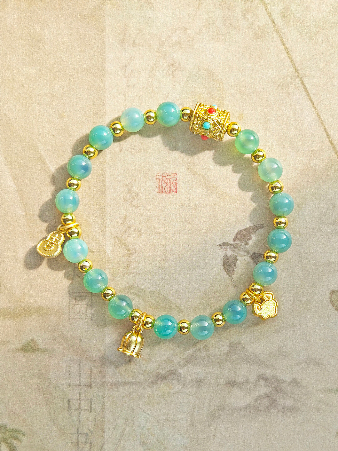 Sugar Heart Agate Bracelet | Half-Sugar Solid Color Small Beads | Beijing Temple Style | Exquisite Classic Design | 8mm Medium Beads, Blue
