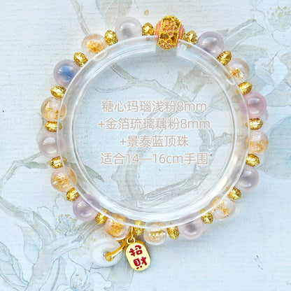 Sugar Heart Agate Half-Sugar Bracelet | Gold Foil Glass Design | Panjiayuan Premium Quality 2026 | New Chinese Style