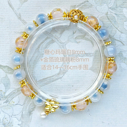 Sugar Heart Agate Half-Sugar Bracelet | Gold Foil Glass Design | Panjiayuan Premium Quality 2026 | New Chinese Style