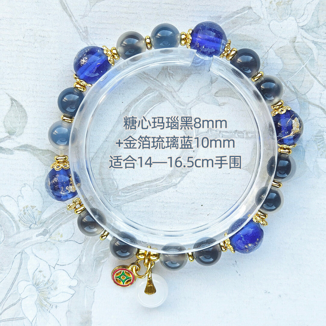 Sugar Heart Agate Half-Sugar Bracelet | Gold Foil Glass Design | Panjiayuan Premium Quality 2026 | New Chinese Style
