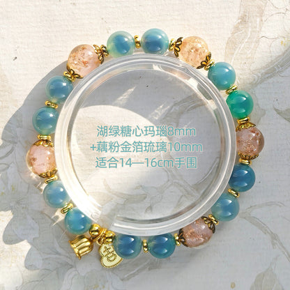 Sugar Heart Agate Half-Sugar Bracelet | Gold Foil Glass Design | Panjiayuan Premium Quality 2026 | New Chinese Style