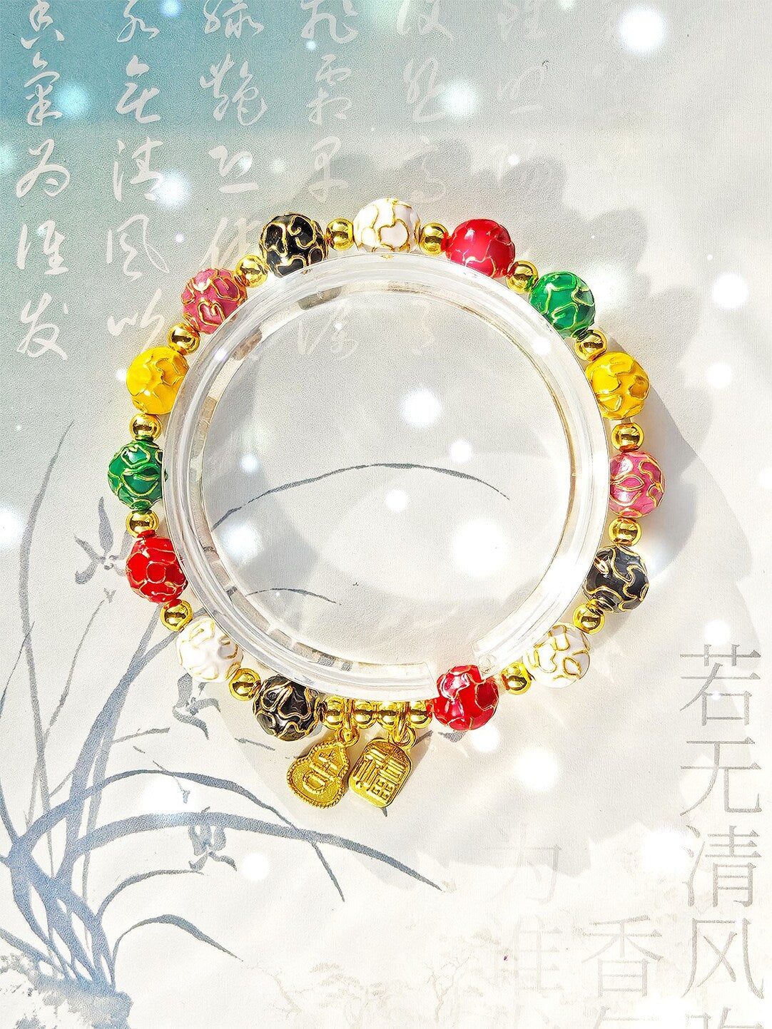 Traditional Beijing Temple Cloisonné Bracelet, 6mm Multicolor "Myriad Flowers" Beads, Copper Base New Chinese Style, Vintage Ethnic Jewelry