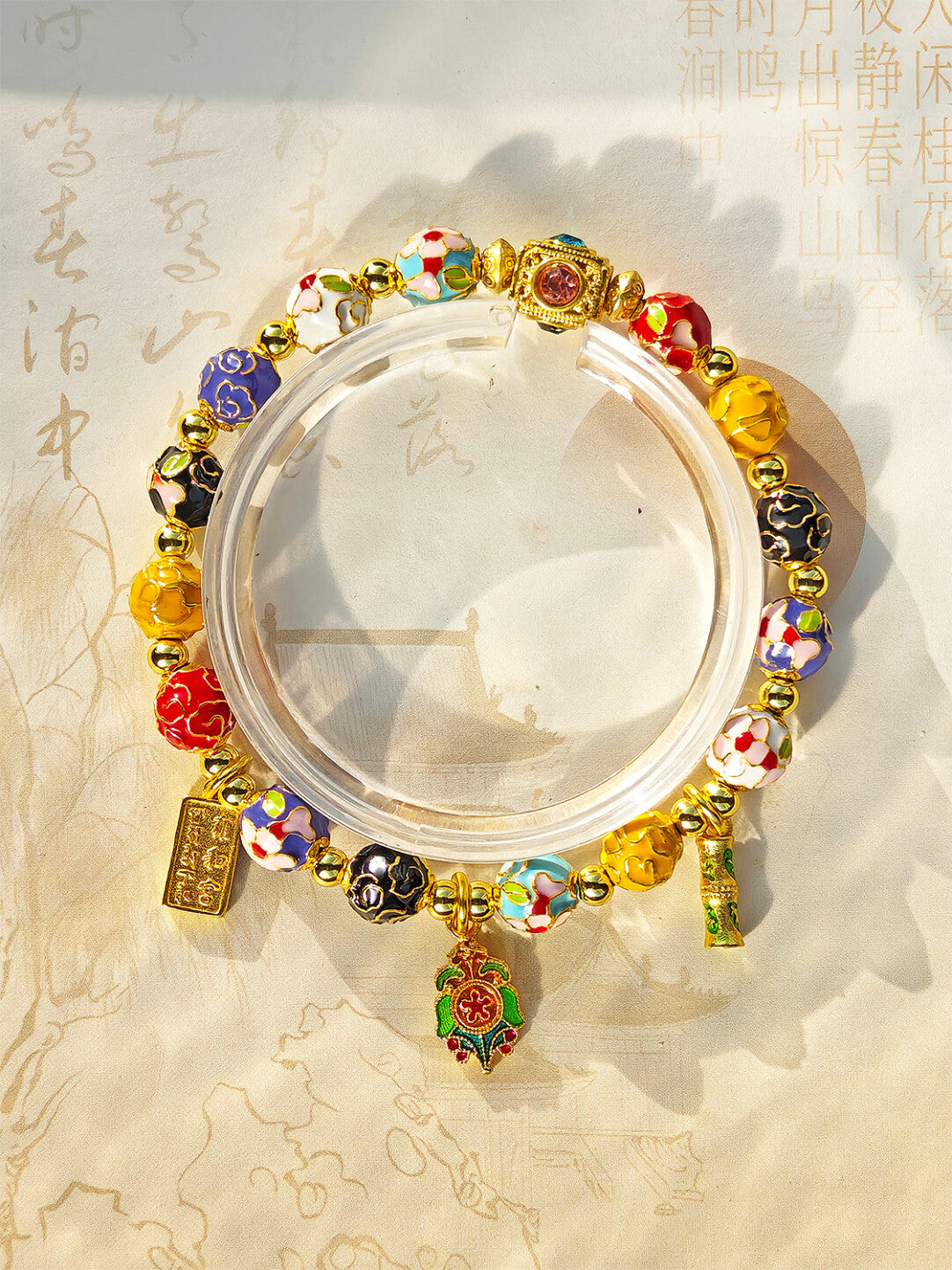 Traditional Beijing Temple Cloisonné Bracelet, 6mm Multicolor "Myriad Flowers" Beads, Copper Base New Chinese Style, Vintage Ethnic Jewelry