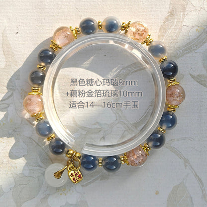 Sugar Heart Agate Half-Sugar Bracelet | Gold Foil Glass Design | Panjiayuan Premium Quality 2026 | New Chinese Style