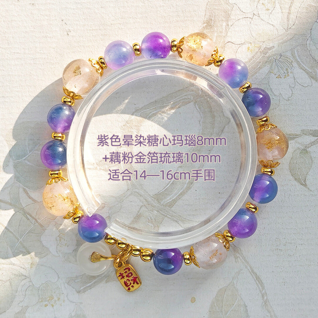 Sugar Heart Agate Half-Sugar Bracelet | Gold Foil Glass Design | Panjiayuan Premium Quality 2026 | New Chinese Style