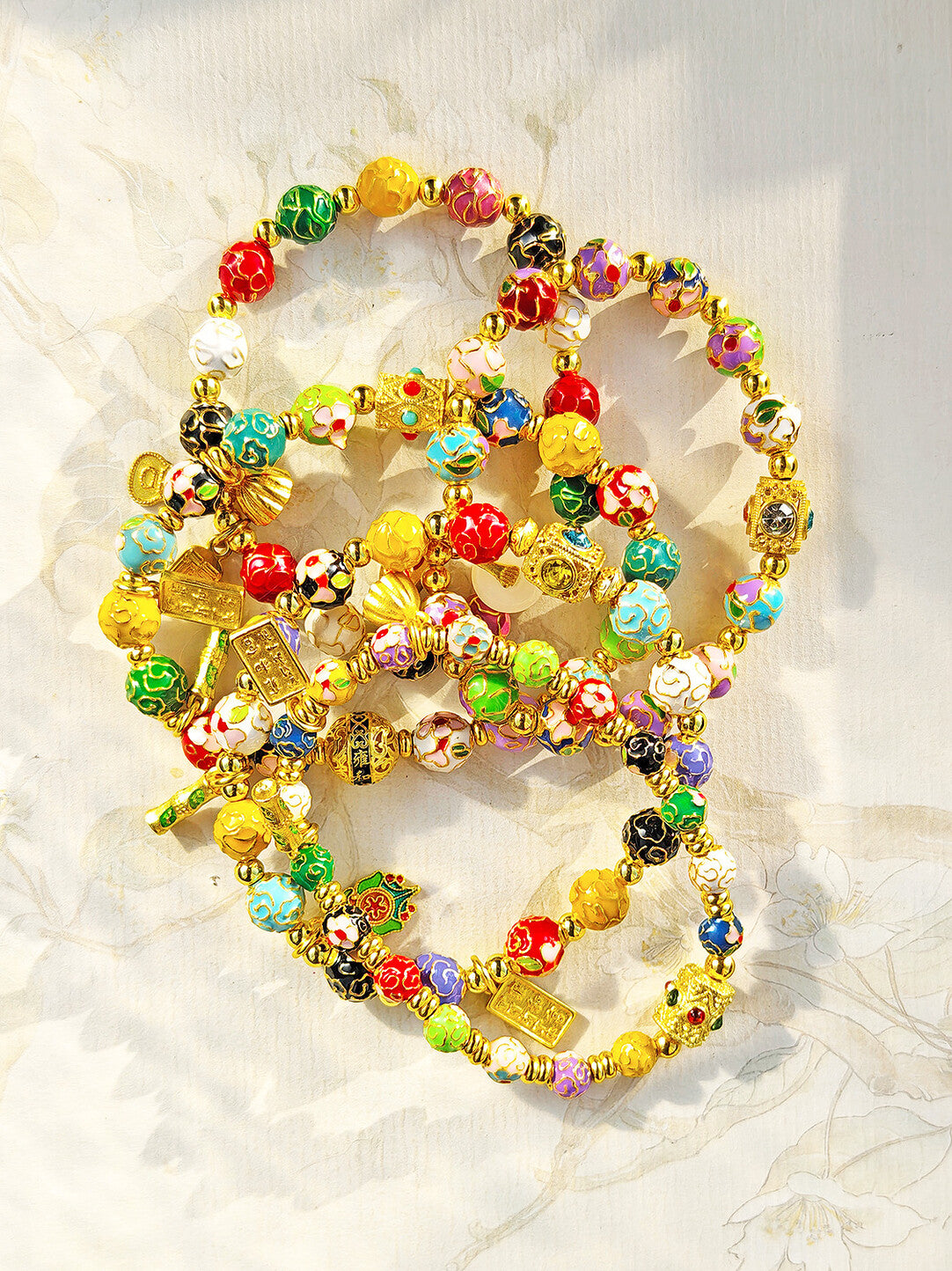 Traditional Beijing Temple Cloisonné Bracelet, 6mm Multicolor "Myriad Flowers" Beads, Copper Base New Chinese Style, Vintage Ethnic Jewelry