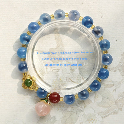 Sugar Heart Agate Bracelet | Half-Sugar Solid Color Small Beads | Beijing Temple Style | Exquisite Classic Design | 8mm Medium Beads, Blue