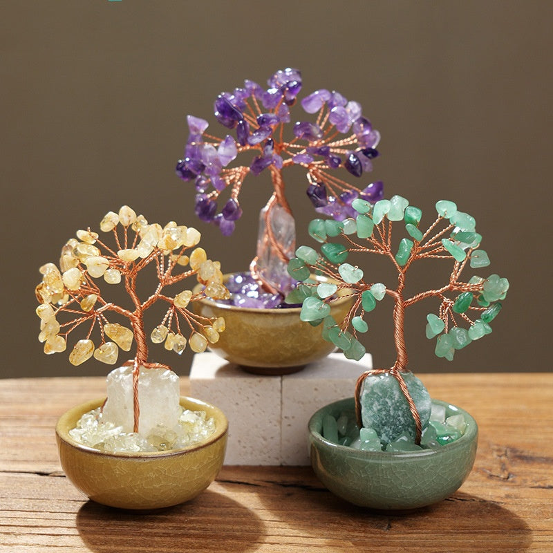 Crystal Money Tree Ornament | Handmade Gemstone Tree for Positive Energy & Good Luck (7 Colours)
