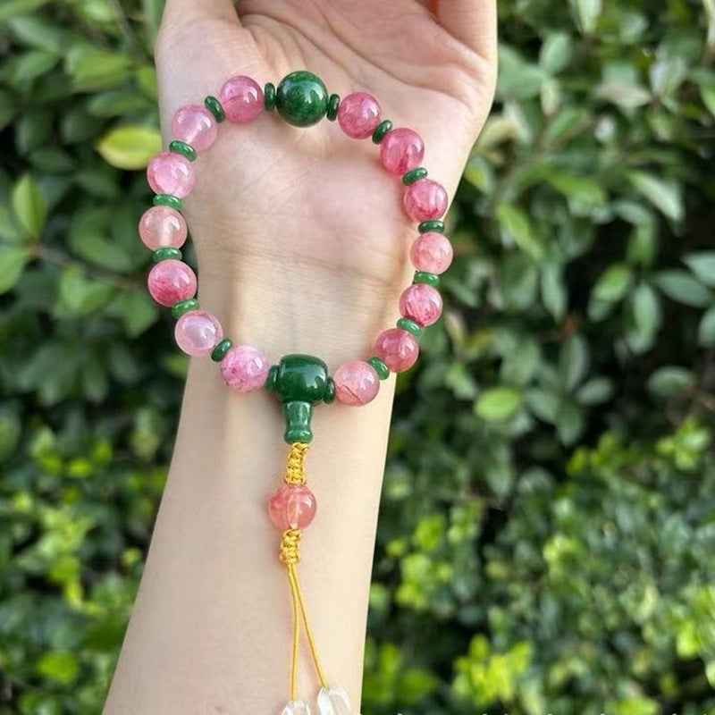 18-Bead Pink Chalcedony Bracelet | Temple-Inspired Design for Positive Energy & Romantic Charm