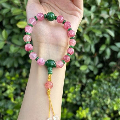18-Bead Pink Chalcedony Bracelet | Temple-Inspired Design for Positive Energy & Romantic Charm