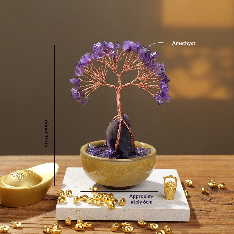 Crystal Money Tree Ornament | Handmade Gemstone Tree for Positive Energy & Good Luck (7 Colours)
