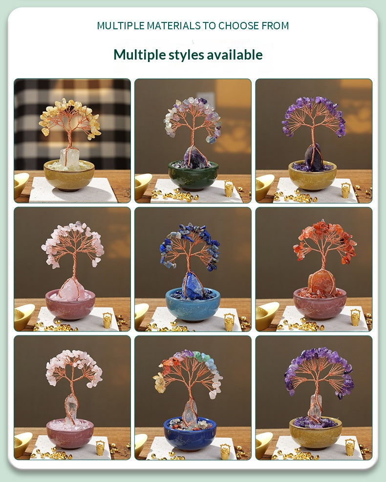 Crystal Money Tree Ornament | Handmade Gemstone Tree for Positive Energy & Good Luck (7 Colours)