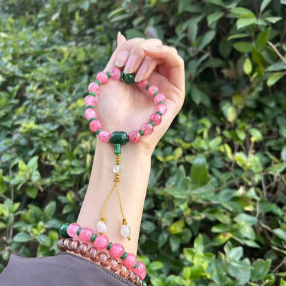 18-Bead Pink Chalcedony Bracelet | Temple-Inspired Design for Positive Energy & Romantic Charm