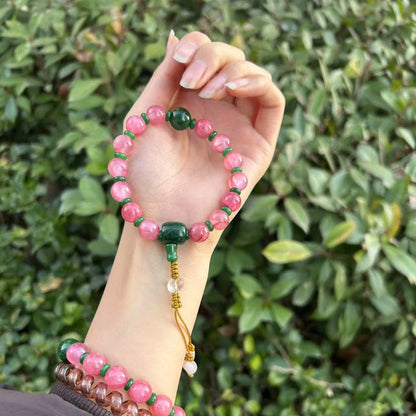 18-Bead Pink Chalcedony Bracelet | Temple-Inspired Design for Positive Energy & Romantic Charm