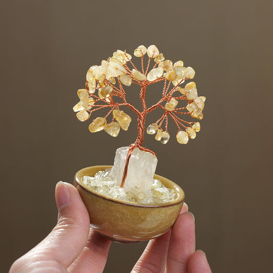 Crystal Money Tree Ornament | Handmade Gemstone Tree for Positive Energy & Good Luck (7 Colours)