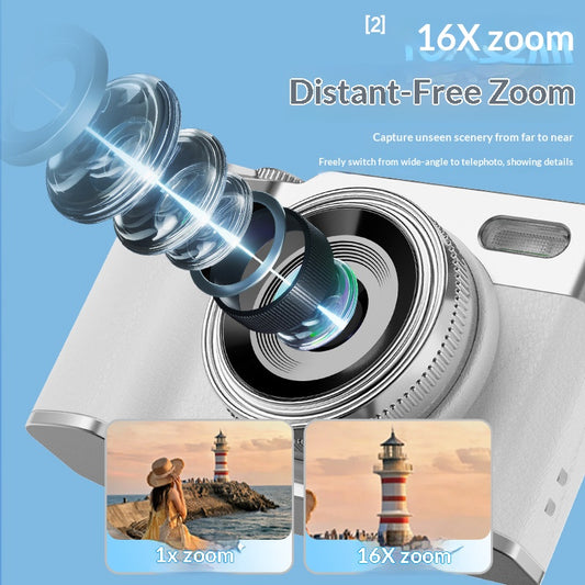 2026 Dual-Lens HD Digital Camera - Retro CCD Style - 180° Selfie & Front/Rear Dual Camera for Students - Portable Vlogging Compact Camera