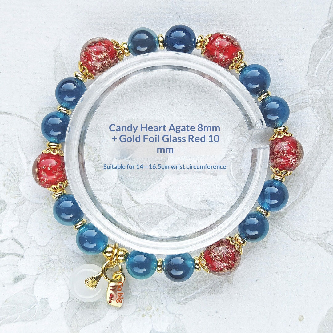 Sugar Heart Agate Half-Sugar Bracelet | Gold Foil Glass Design | Panjiayuan Premium Quality 2026 | New Chinese Style