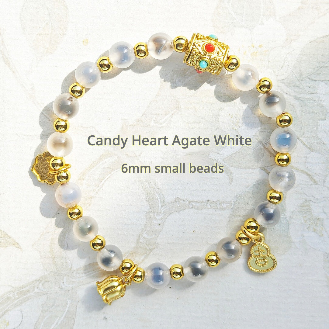 Sugar Heart Agate Bracelet | Half-Sugar Solid Color Small Beads | Beijing Temple Style | Exquisite Classic Design | 8mm Medium Beads, Blue