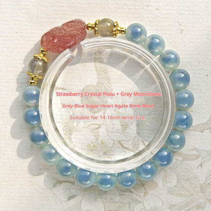 Sugar Heart Agate Bracelet | Half-Sugar Solid Color Small Beads | Beijing Temple Style | Exquisite Classic Design | 8mm Medium Beads, Blue