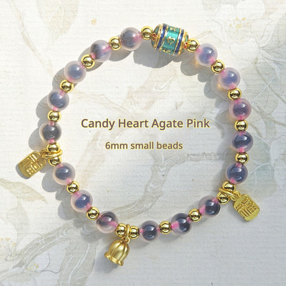 Sugar Heart Agate Bracelet | Half-Sugar Solid Color Small Beads | Beijing Temple Style | Exquisite Classic Design | 8mm Medium Beads, Blue