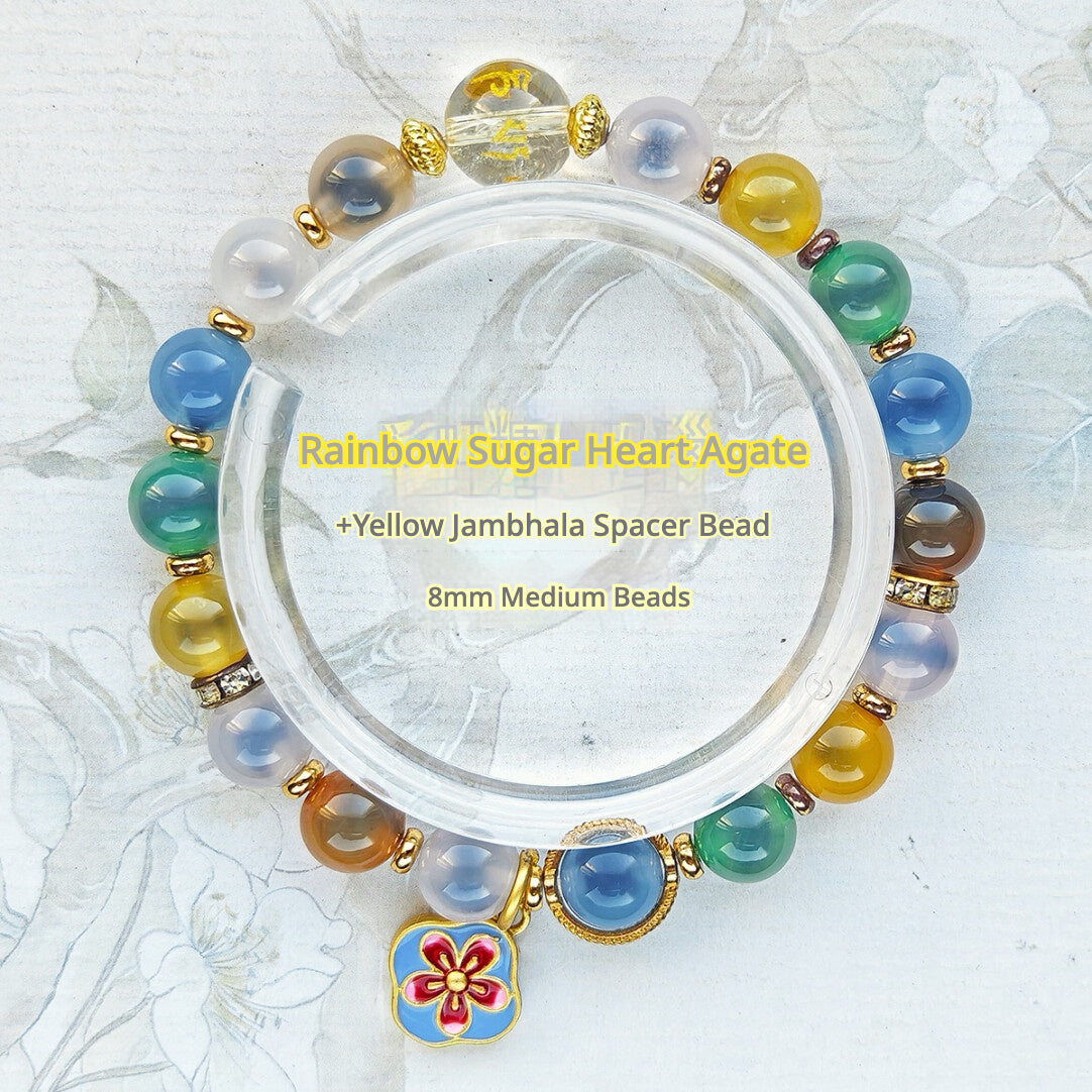 Sugar Heart Agate Bracelet | Half-Sugar Solid Color Small Beads | Beijing Temple Style | Exquisite Classic Design | 8mm Medium Beads, Blue