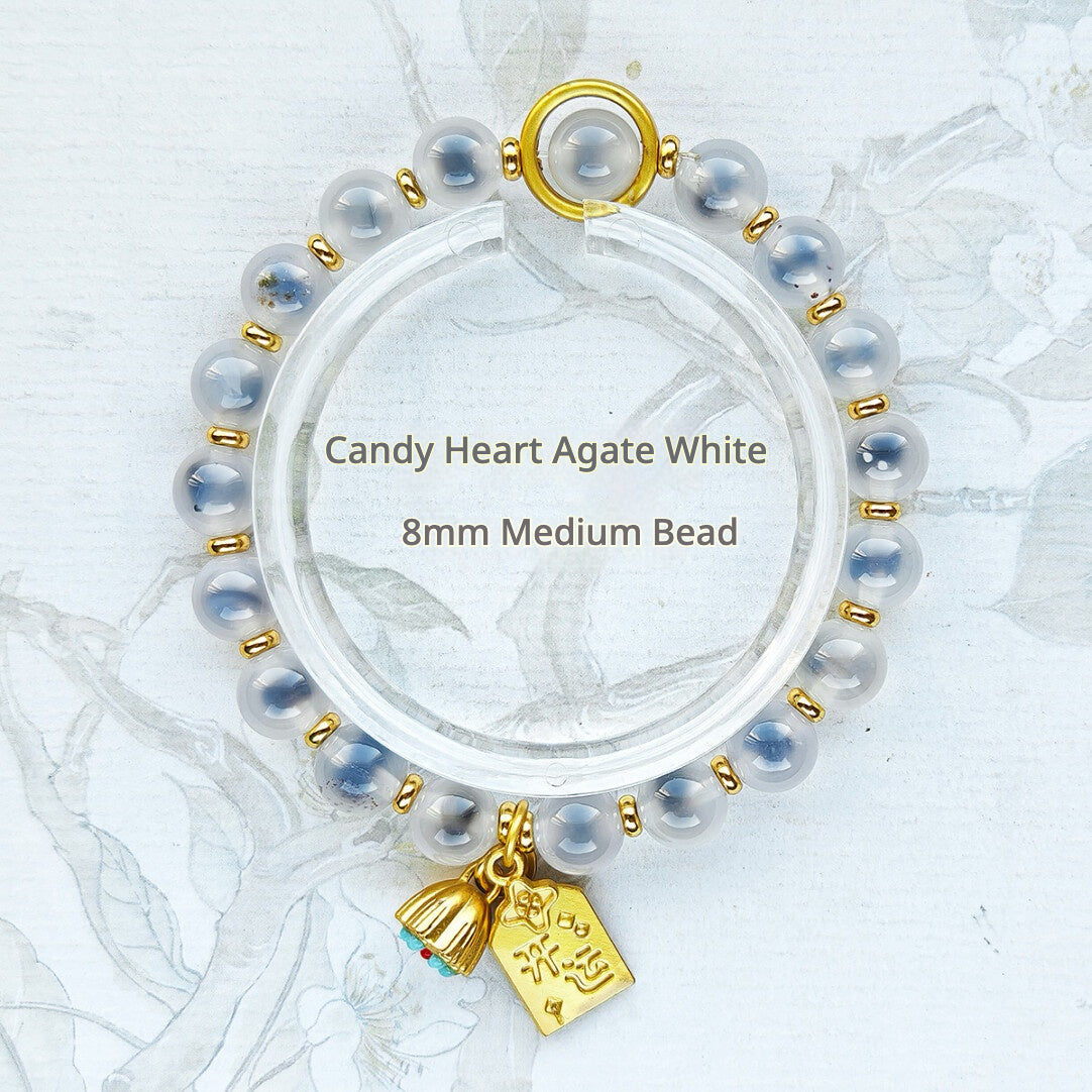 Sugar Heart Agate Bracelet | Half-Sugar Solid Color Small Beads | Beijing Temple Style | Exquisite Classic Design | 8mm Medium Beads, Blue