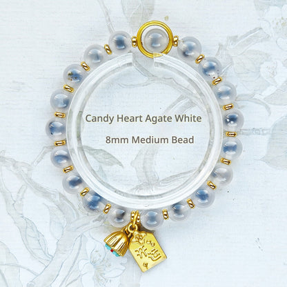 Sugar Heart Agate Bracelet | Half-Sugar Solid Color Small Beads | Beijing Temple Style | Exquisite Classic Design | 8mm Medium Beads, Blue