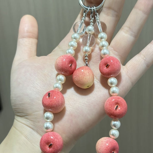 "Ping An" Cute Pink Apple Beaded Charm - Niche Design Apple Element Keychain & Phone Lanyard