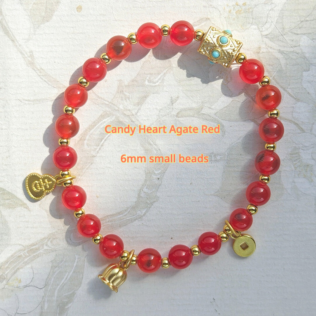 Sugar Heart Agate Bracelet | Half-Sugar Solid Color Small Beads | Beijing Temple Style | Exquisite Classic Design | 8mm Medium Beads, Blue